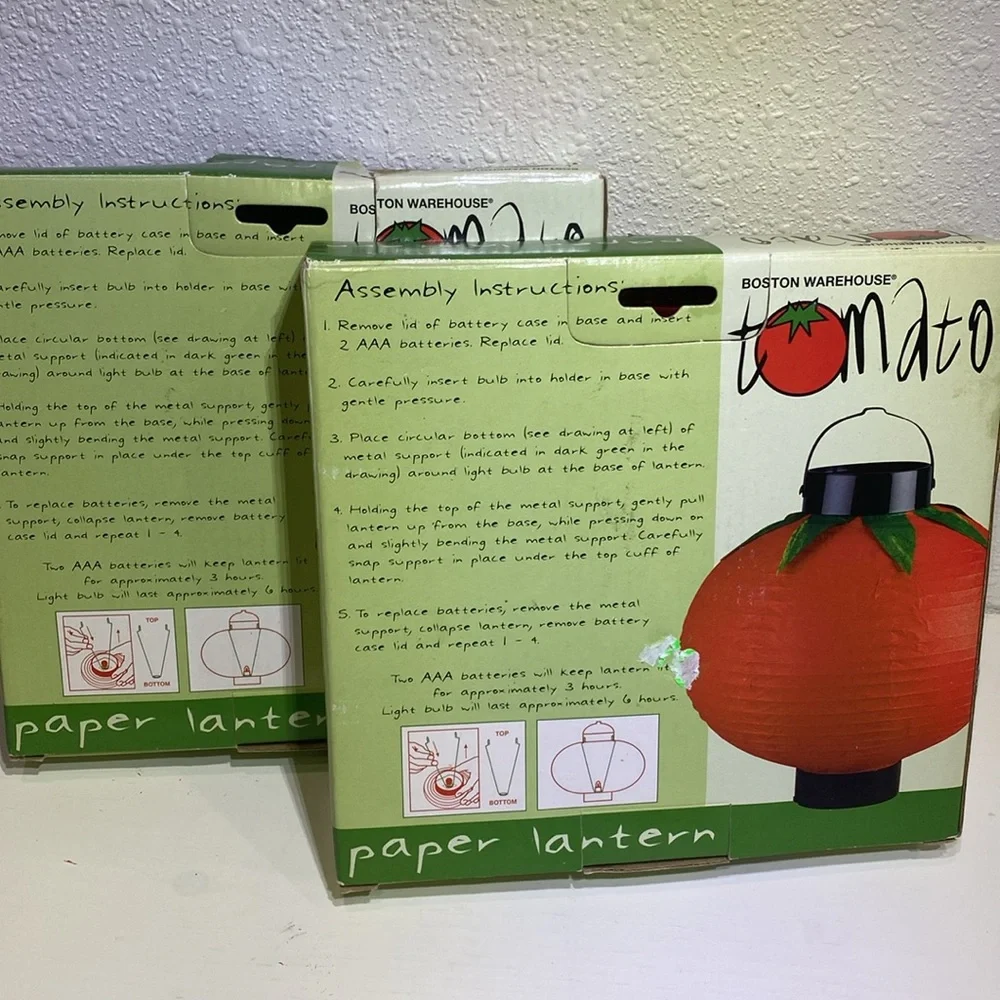 Vintage Boston Warehouse Tomato Paper Lanterns (2) Battery Powered year 2002